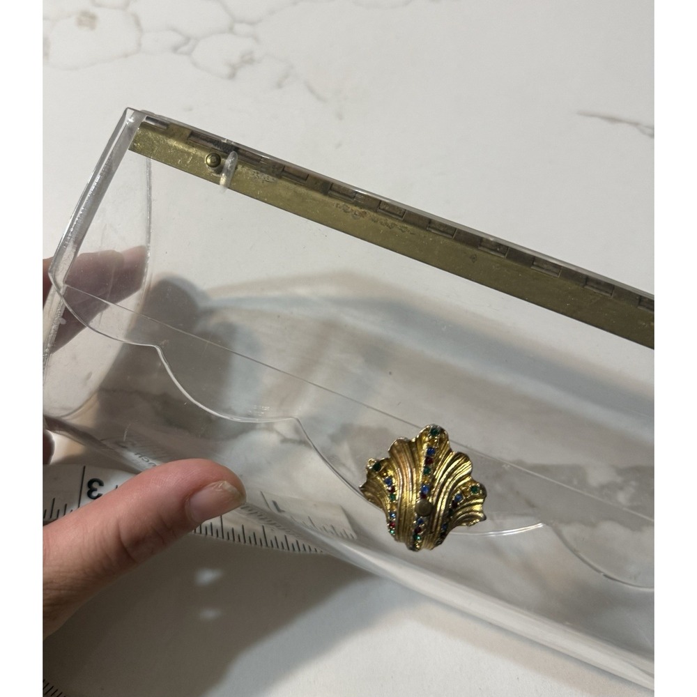 Vintage Lucite Acrylic Clutch Hinged Scalloped Edge handbag 1950s clear plastic - Picture 11 of 11